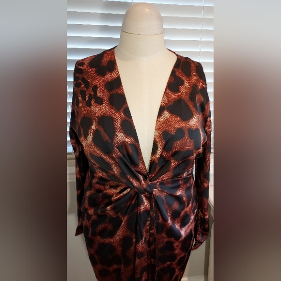 Fashion Nova Rust Combo Whole Lotta Class Leopard Satin Mini Dress NWT - Picture 2 of 7